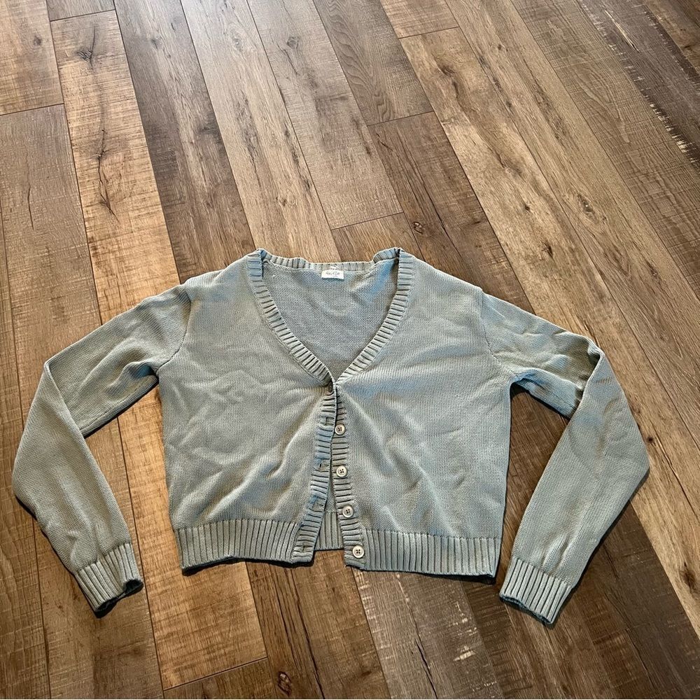 John Galt Light Blue Billie Cardigan Sweater V Neck Cable Knit Cropped